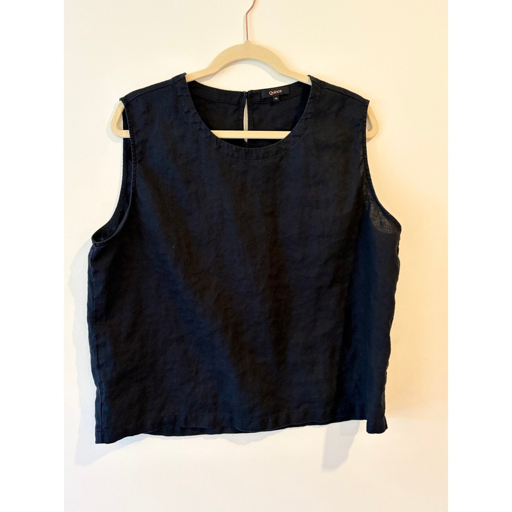 Quince Women XL Black Sleeveless Linen Shell Top Keyhole Back Tank SH129
